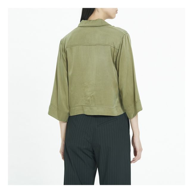 Cropped Satin Shirt | Verde militare