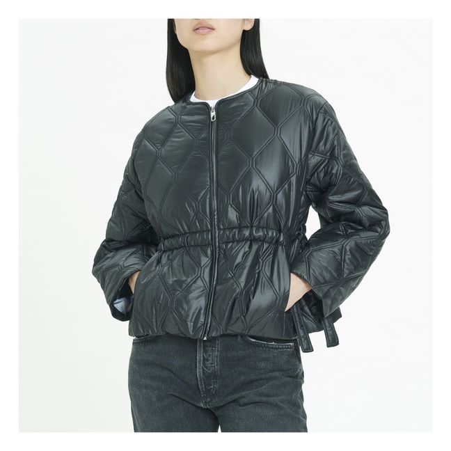 Shiny Recycled Material Quilted Jacket | Black
