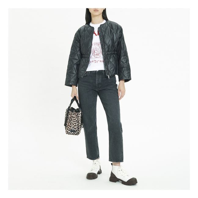 Shiny Recycled Material Quilted Jacket | Nero