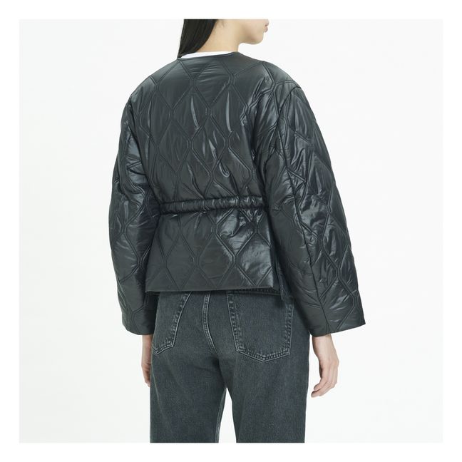 Shiny Recycled Material Quilted Jacket | Nero