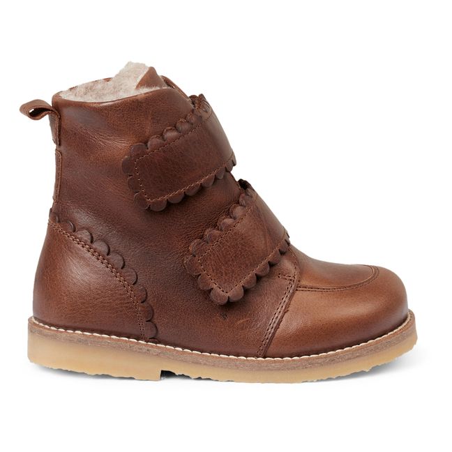 Scalloped Fur-Lined Velcro Winter Boots | Brown