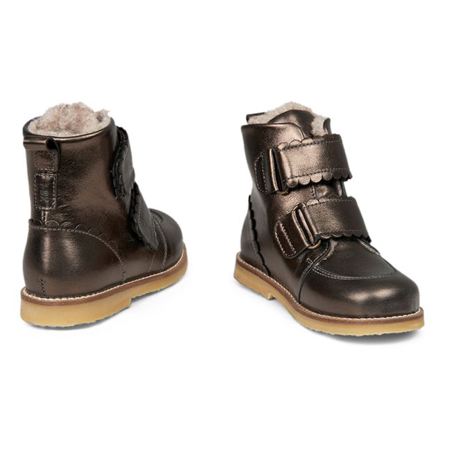 Scalloped Fur-Lined Velcro Winter Boots | Nero