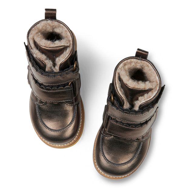 Gefütterte Stiefel mit Klettverschluss Scallop Winter | Schwarz