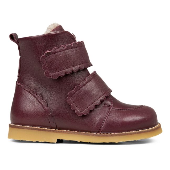 Scalloped Fur-Lined Velcro Winter Boots | Plum