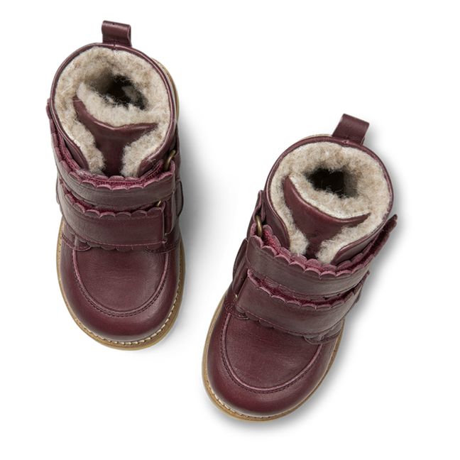 Scalloped Fur-Lined Velcro Winter Boots | Ciruela