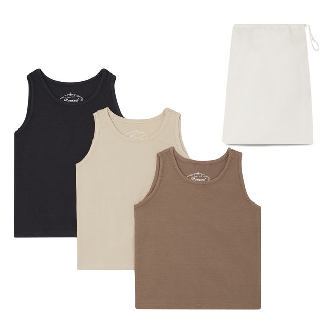 Set of 3 Athis Organic Cotton Tank Tops | Taupe brown