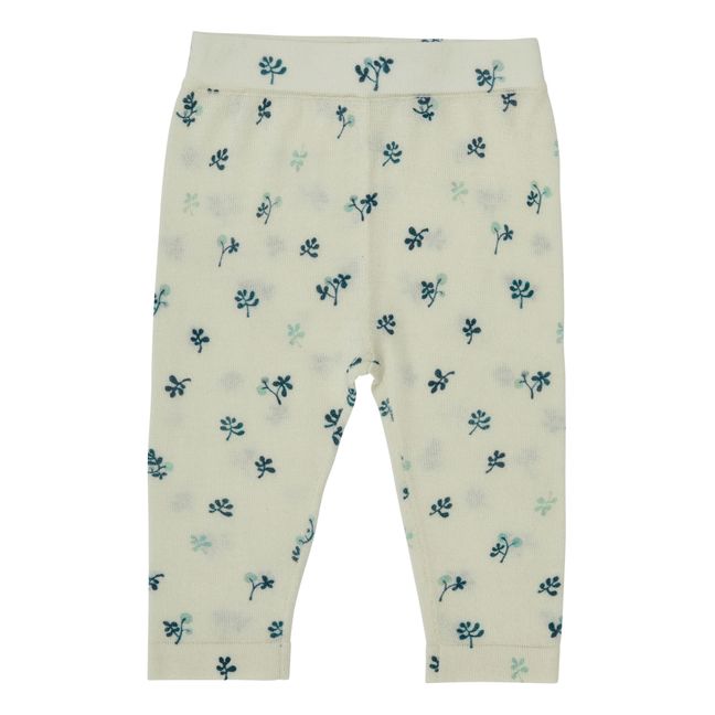 Merino Wool Printed Fine Knit Baby Trousers | Almond green