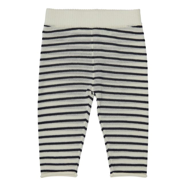 Pantaloni Baby a Righe in Maglia Fine in Lana Merino | Blu marino