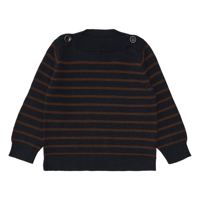 Baby Boat Neck Merino Wool Sweater | Navy blue