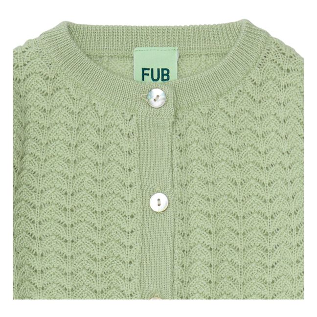Baby Pointelle Merino Wool Cardigan | Almond green