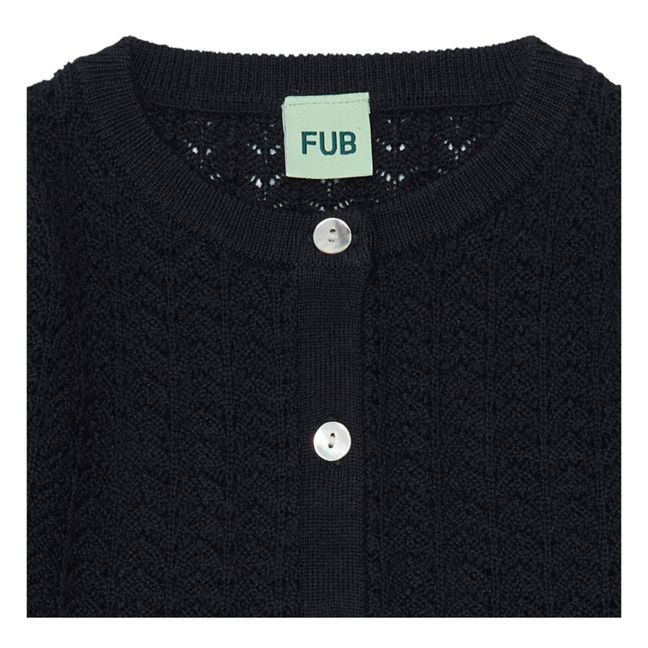 Pointelle Merino Wool Cardigan | Navy blue