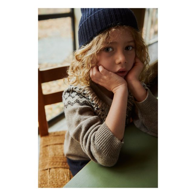 Kid's Sweater Beige Wool and Cashmere-Blend Mouliné Knit