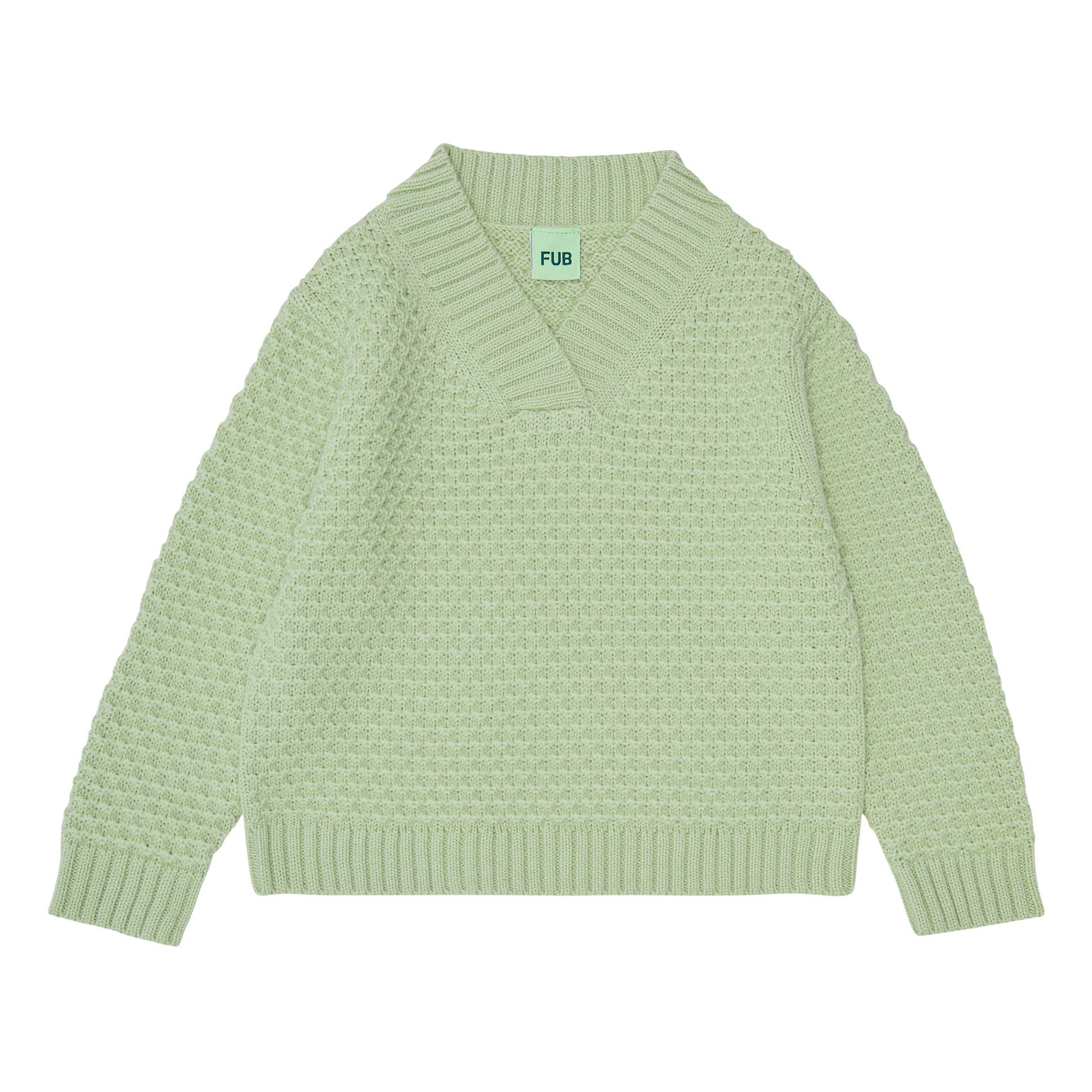 FUB Pullover mit V-Ausschnitt aus Merinowolle | Mandelgrün
