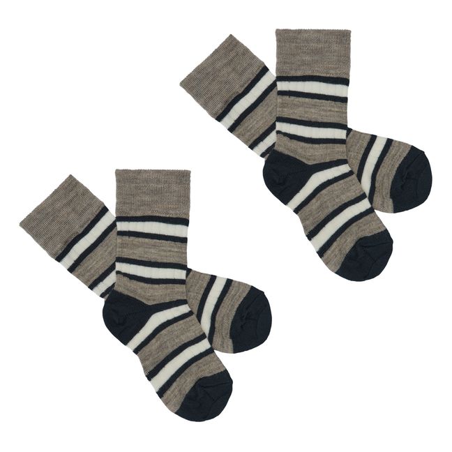 Set of 2 Striped Wool Socks | Navy blue