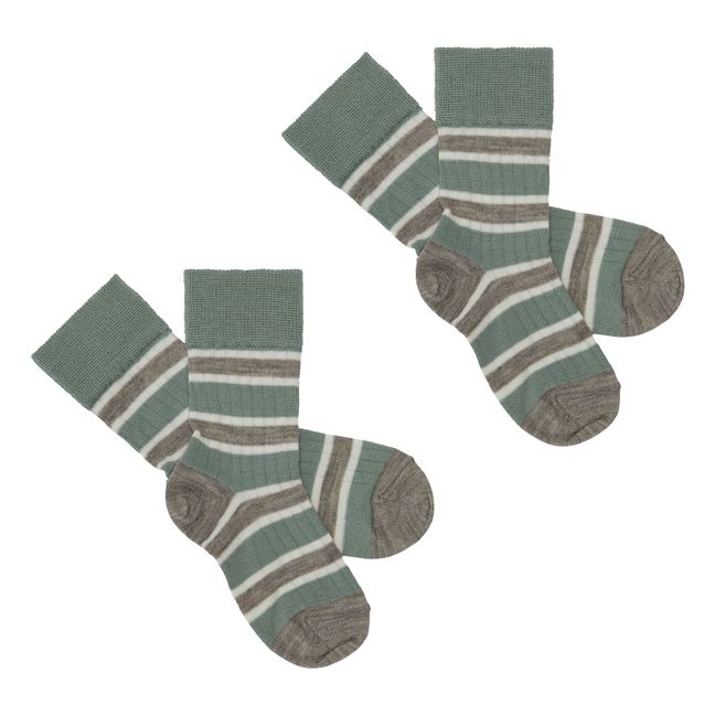 Set of 2 Striped Wool Socks | Beige