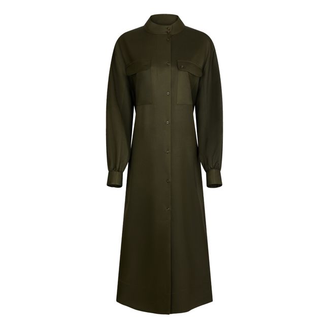 Robe Veda Laine et Soie | Vert kaki
