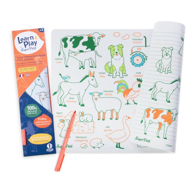 Set de table à colorier avec 1 feutre Animaux de la Ferme - FR/EN