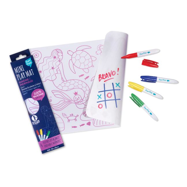 Mini set de table à colorier réversible avec 4 feutres - Sirène