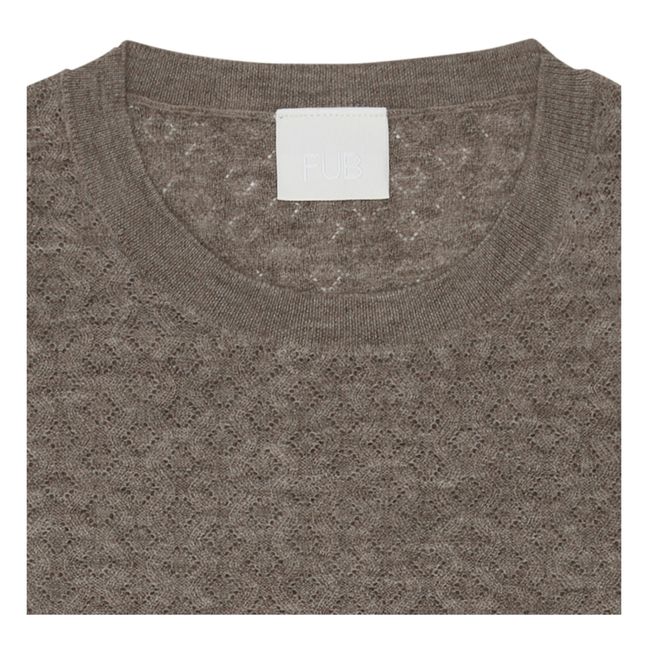 Jersey Pointelle de punto fino de lana merino - Colección Mujer | Beige
