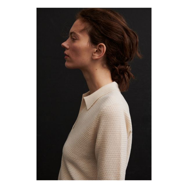 Polo de punto fino de lana merina - Colección Mujer | Crudo