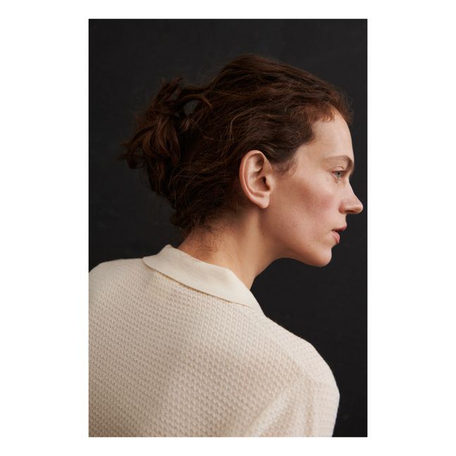 Merino Wool Fine Knit Polo Shirt - Women's Collection | Ecru