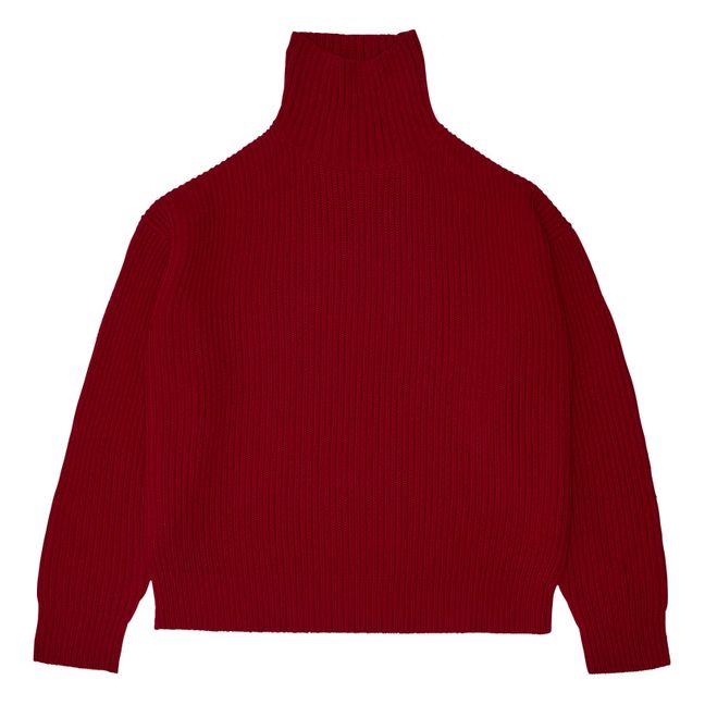 Jersey de cuello redondo de lana merina - Colección Mujer | Rojo