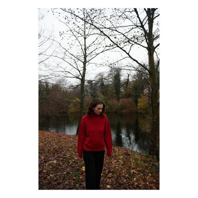 Jersey de cuello redondo de lana merina - Colección Mujer | Rojo