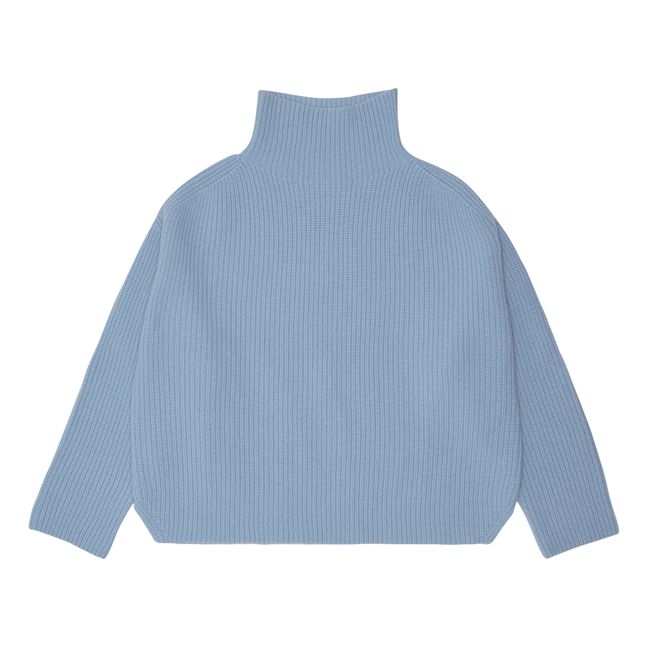 Rib Lamb Wool Sweater - Women's Collection | Light blue