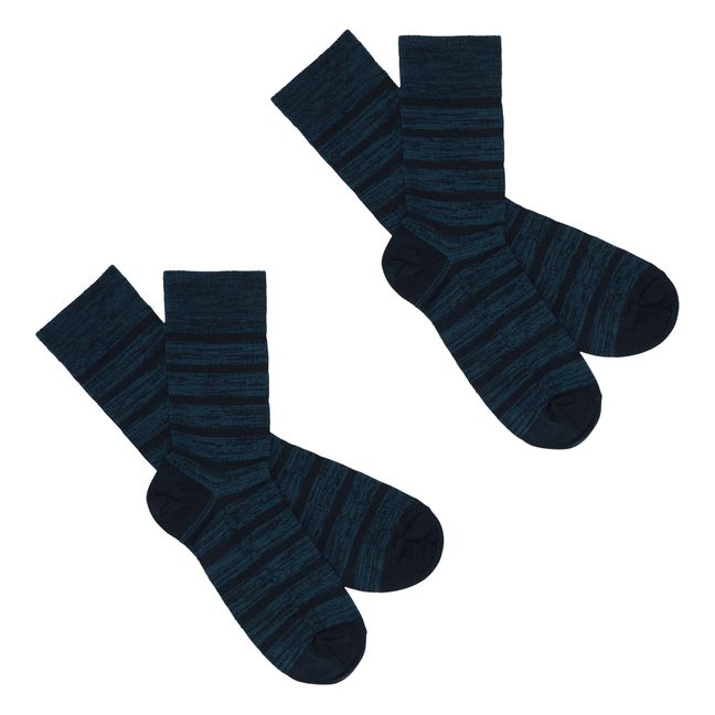 2er-Pack Gestreifte Wollsocken - Damenkollektion | Navy