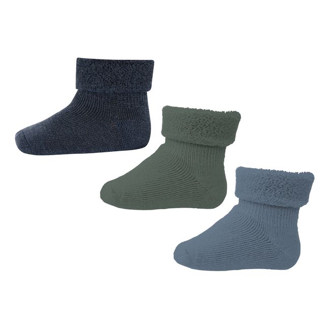3er-Pack Rib-Socken aus Wolle | Blau
