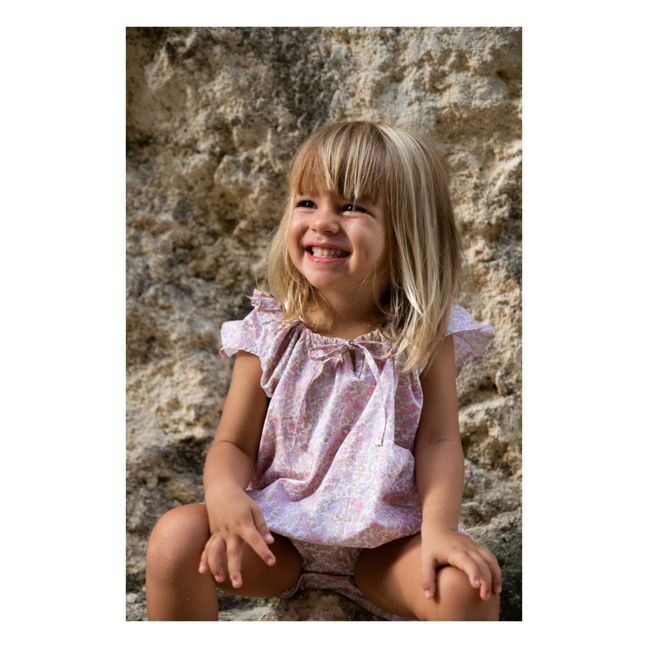 Barboteuse Popeline de Coton Fleurie Opie | Rose pâle