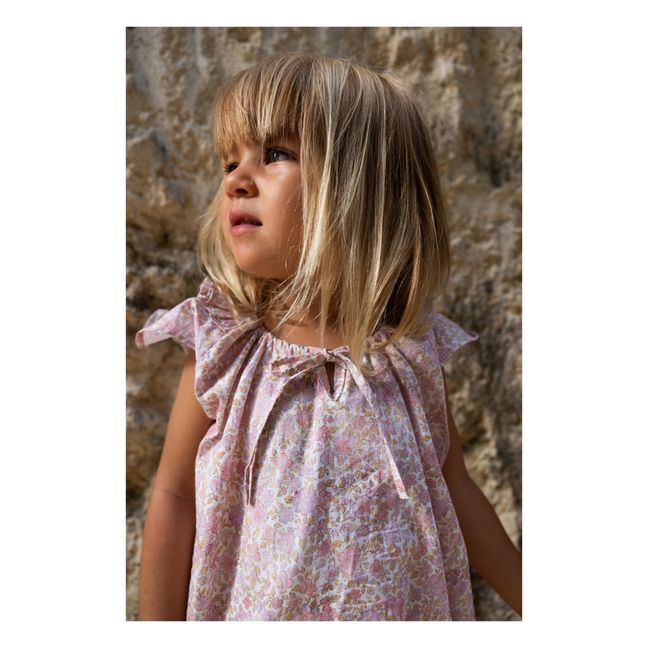 Barboteuse Popeline de Coton Fleurie Opie | Rose pâle