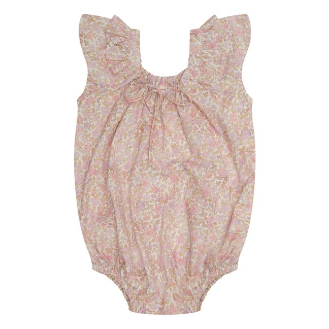 Barboteuse Popeline de Coton Fleurie Opie | Rose pâle