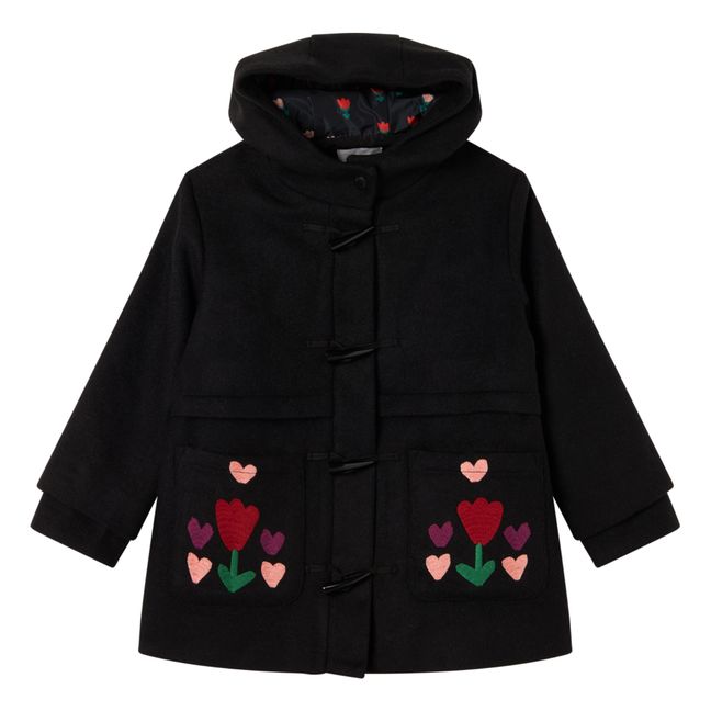 Manteau Laine Fleurs | Noir