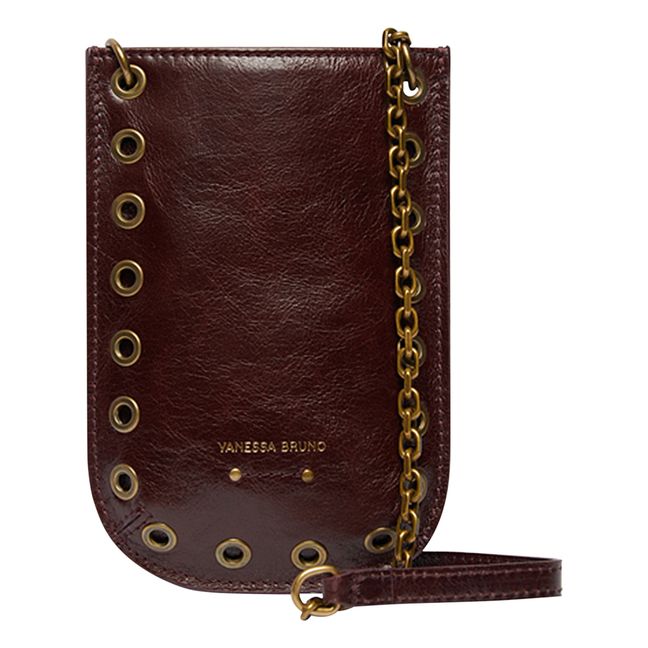 Bolso para el teléfono de piel ribeteada Zippy | Chocolate
