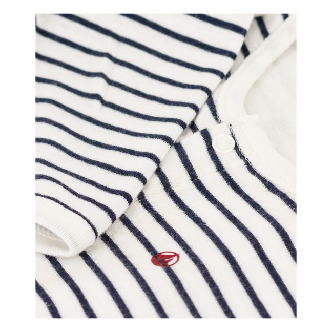 Bodyjama aus gestreiftem Rippenstoff | Navy