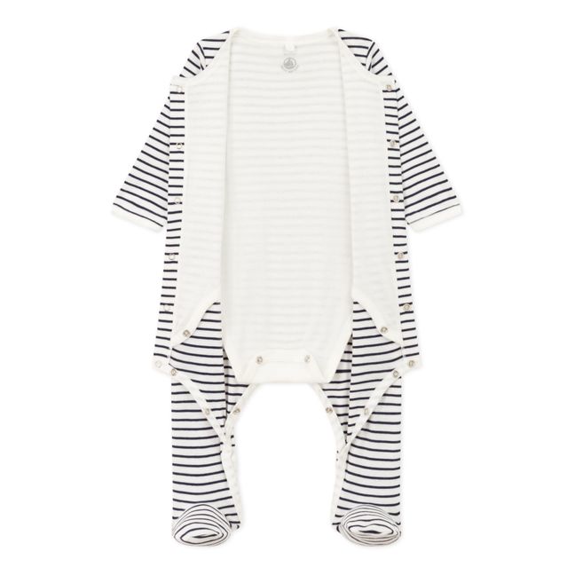 Bodyjama aus gestreiftem Rippenstoff | Navy