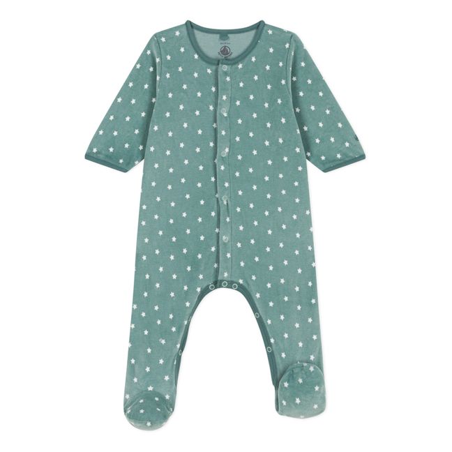 Pyjama aus Velours Sterne | Mintgrün