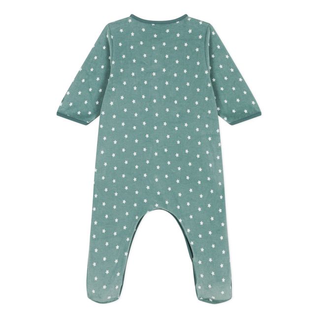 Pyjama aus Velours Sterne | Mintgrün