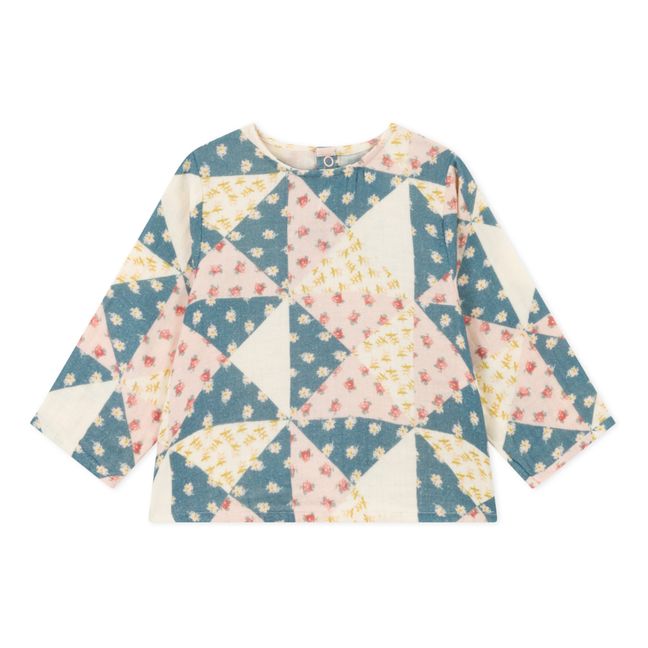Blusa Gasa de algodón y Lúrex Patchwork | Crudo