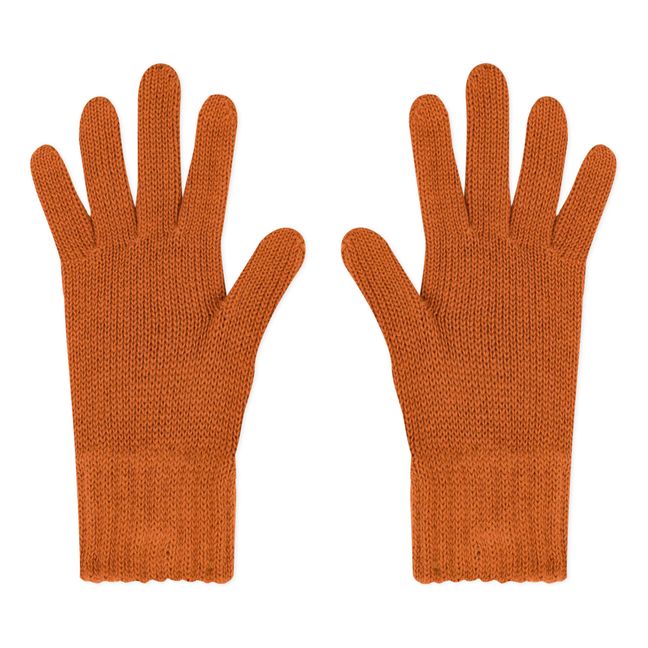 Handschuhe aus Strick und Fleece | Rostfarben