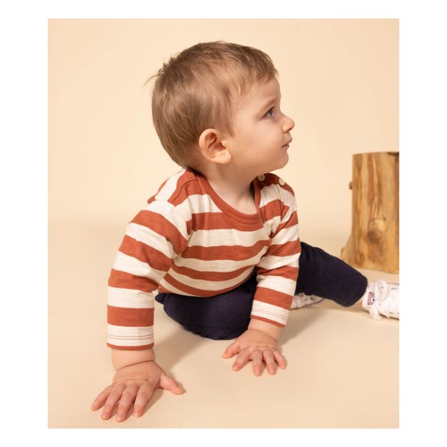 Two-colour Striped Jersey T-Shirt | Rust