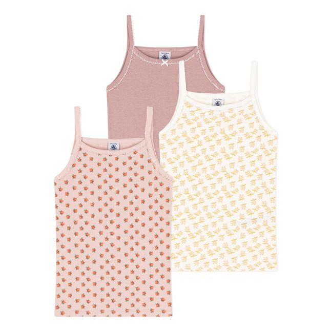 Träger-T-Shirts Blumen 3er-Pack | Rosa