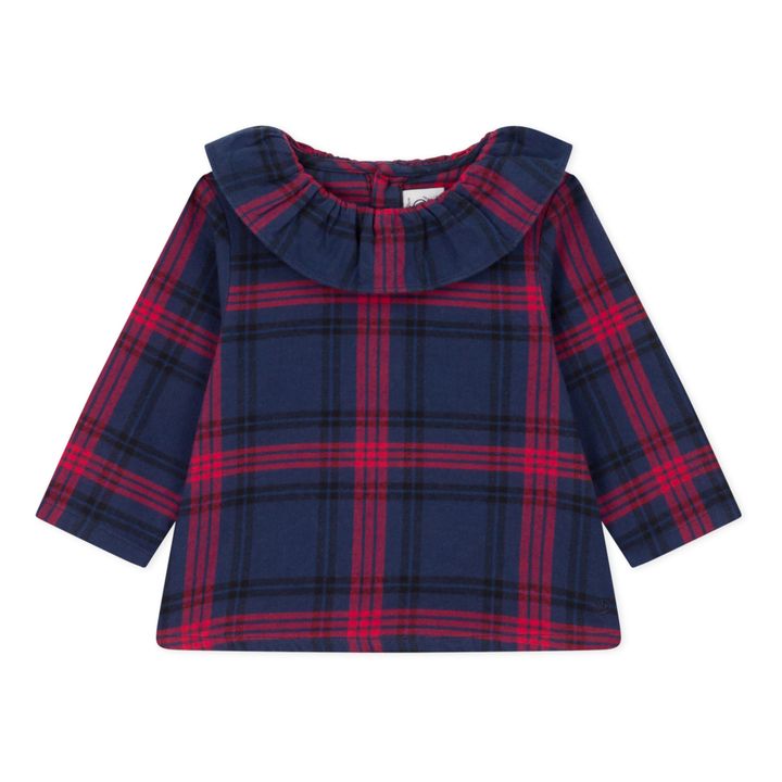 Flannel Check Blouse | Navy blue- Product image n°0