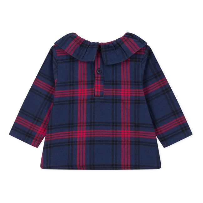 Flannel Check Blouse | Navy blue
