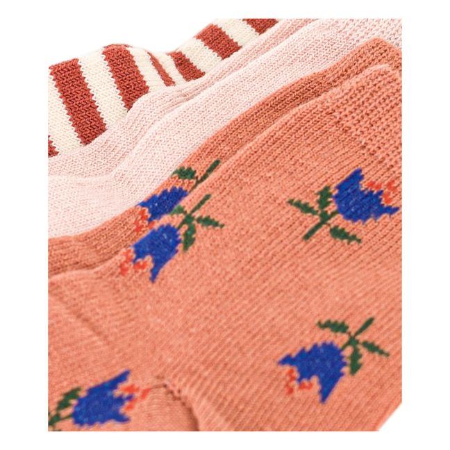 Lot 3 Paar Socken Blumen | Rostfarben