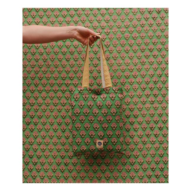 Plaid, modello: Emma e totebag in cotone | Verde