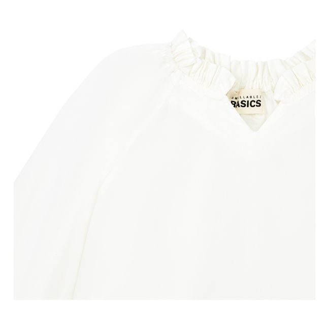 Blusa de popelina orgánica de manga 3/4 para niña | Blanco Roto