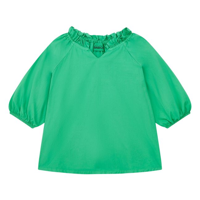 Blouse Fille en Popeline Organique Manches 3/4 | Vert