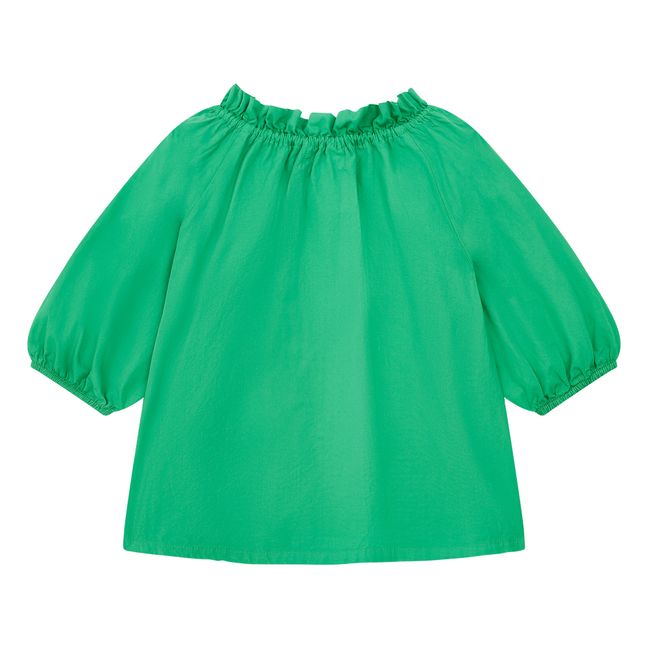 Blusa de popelina orgánica de manga 3/4 para niña | Verde